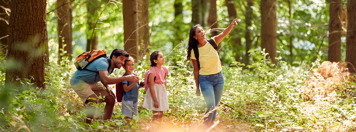 Familia haciendo una excursión por el campo